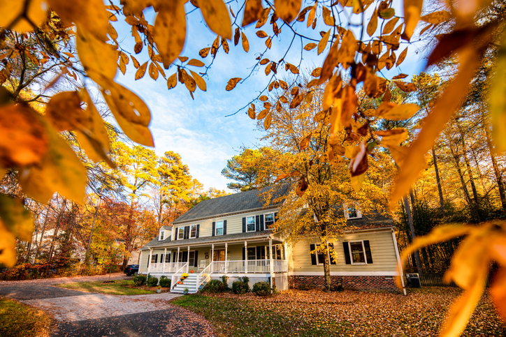 Colonial Style House in Autumn